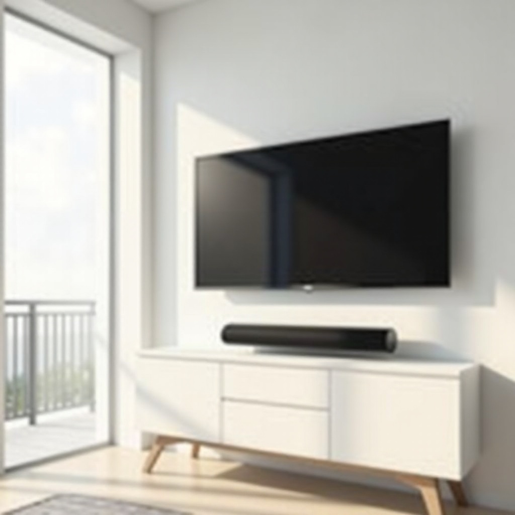 TV et barre de son montées au mur